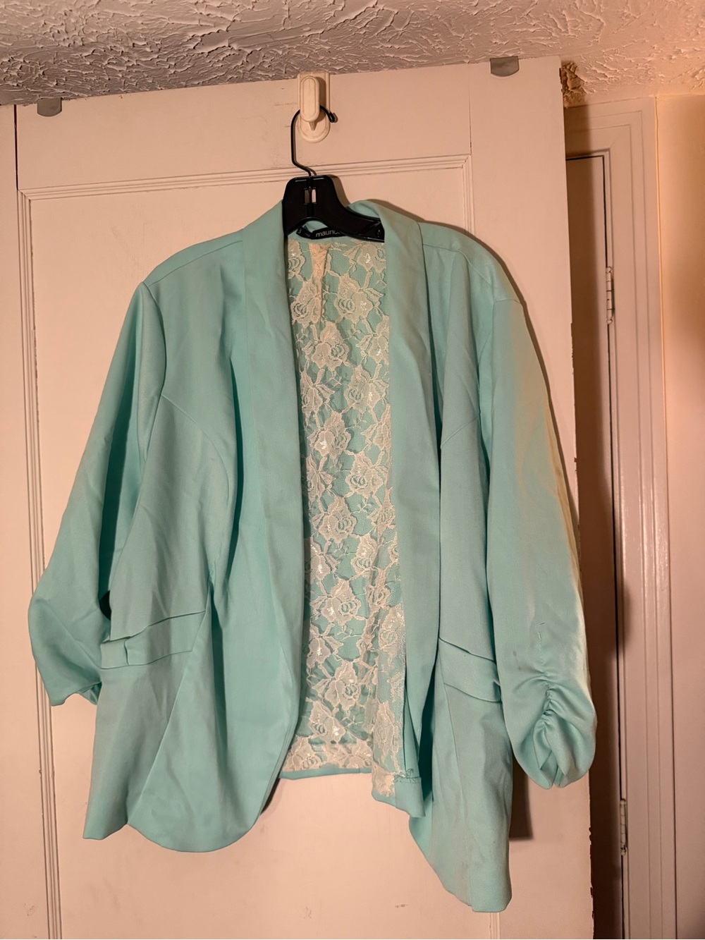 Maurices Mint Open-Front Blazer with Lace Back